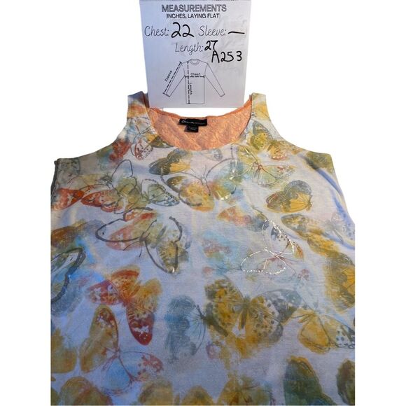 Lane Bryant Women's Tank Top Butterfly Print Lace Detail Size 18/20 Peach Silver - Picture 6 of 6